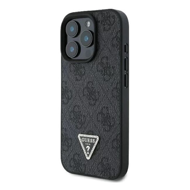 Husa pentru  iPhone 16 Pro Guess - Leather 4G Triangle Strass - negru