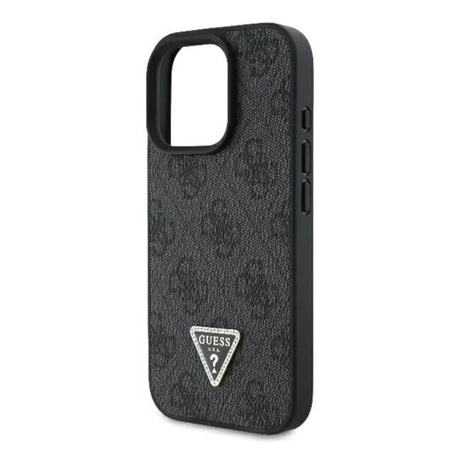 Husa pentru  iPhone 16 Pro Guess - Leather 4G Triangle Strass - negru