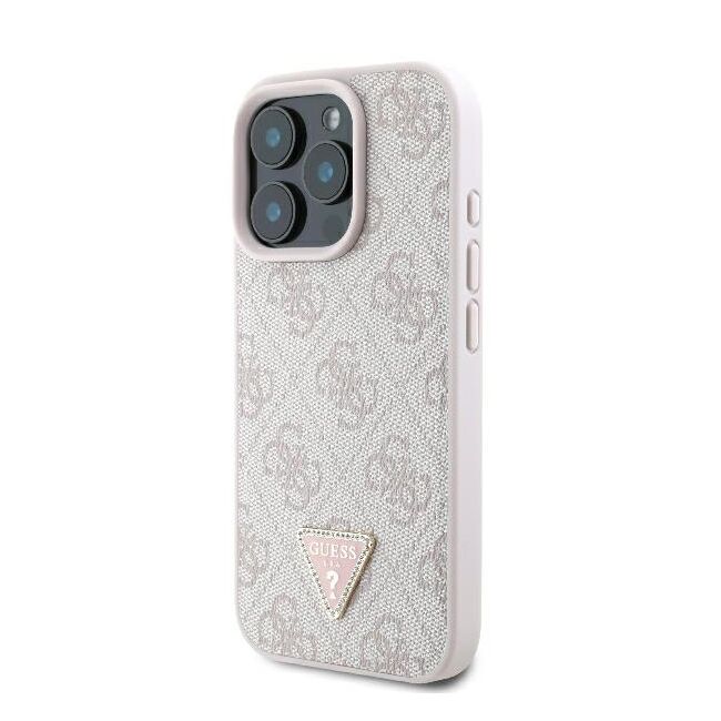 Husa pentru  iPhone 16 Pro Guess - Leather 4G Triangle Strass - roz