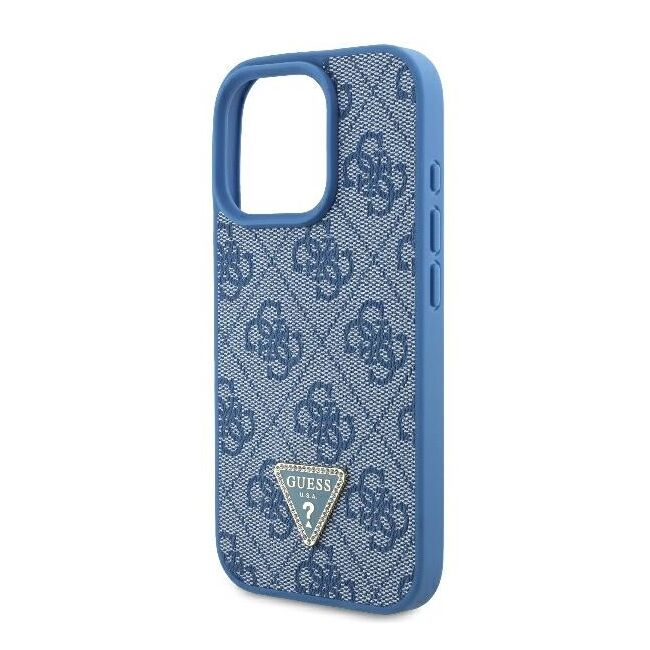 Husa pentru  iPhone 16 Pro Guess - Leather Metal Logo Strass Crossbody - albastru