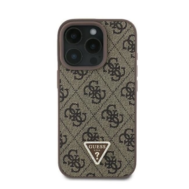 Husa pentru  iPhone 16 Pro Guess - Leather Metal Logo Strass Crossbody - maro