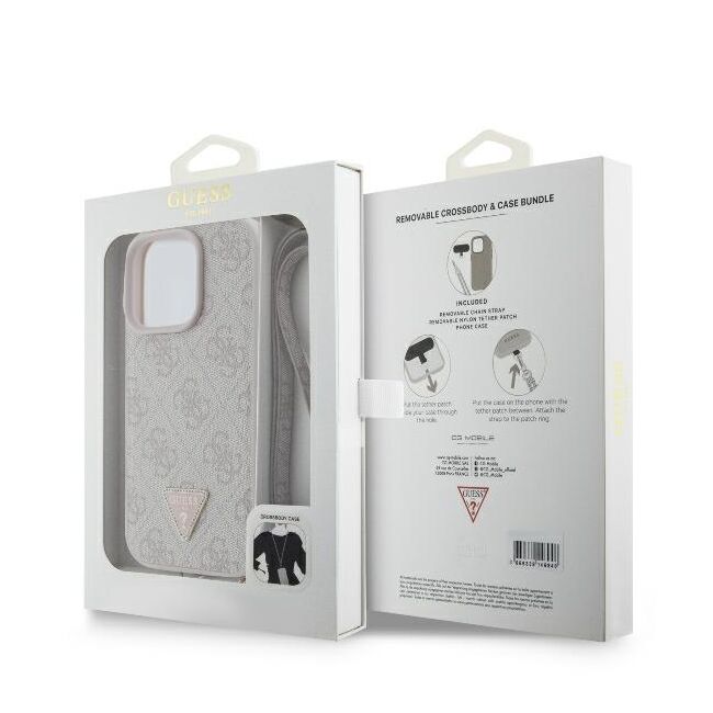 Husa pentru  iPhone 16 Pro Guess - Leather Metal Logo Strass Crossbody - roz