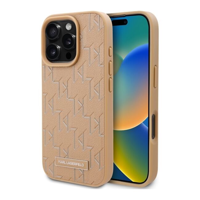 Husa pentru  iPhone 16 Pro Karl Lagerfeld - Leather MagSafe - bej