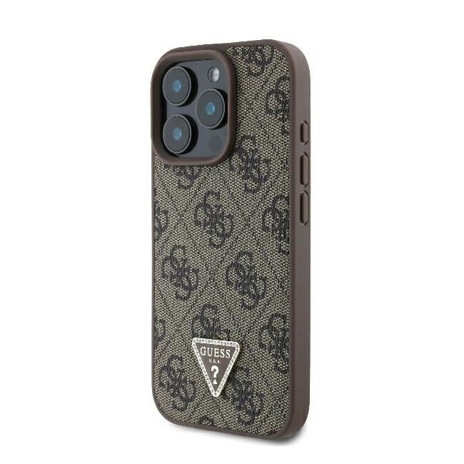 Husa pentru  iPhone 16 Pro Max Guess - Leather 4G Triangle Strass - maro