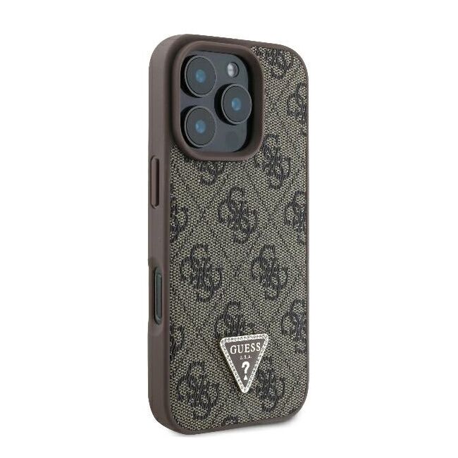 Husa pentru  iPhone 16 Pro Max Guess - Leather 4G Triangle Strass - maro