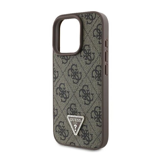 Husa pentru  iPhone 16 Pro Max Guess - Leather 4G Triangle Strass - maro