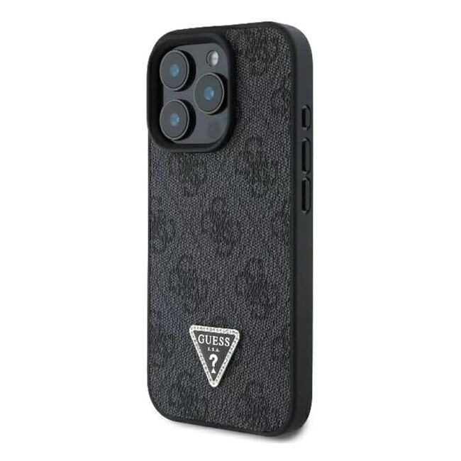 Husa pentru  iPhone 16 Pro Max Guess - Leather 4G Triangle Strass - negru