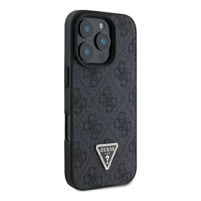 Husa pentru  iPhone 16 Pro Max Guess - Leather 4G Triangle Strass - negru