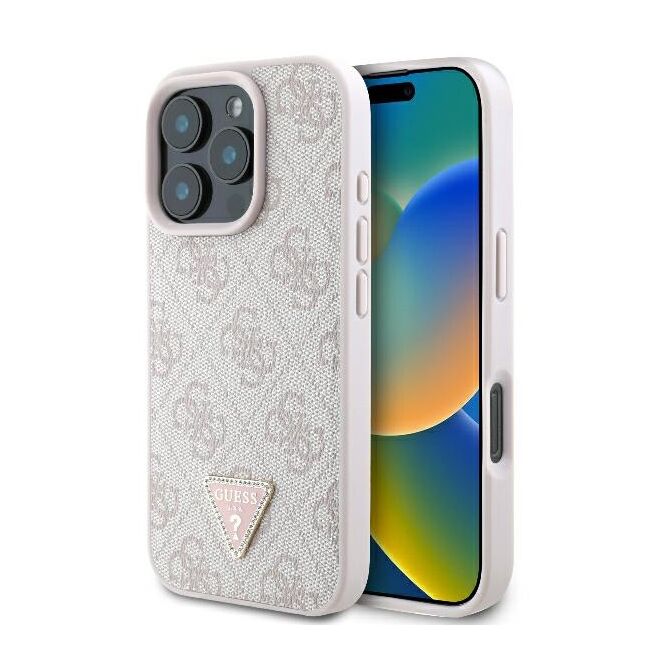 Husa pentru  iPhone 16 Pro Max Guess - Leather 4G Triangle Strass - roz