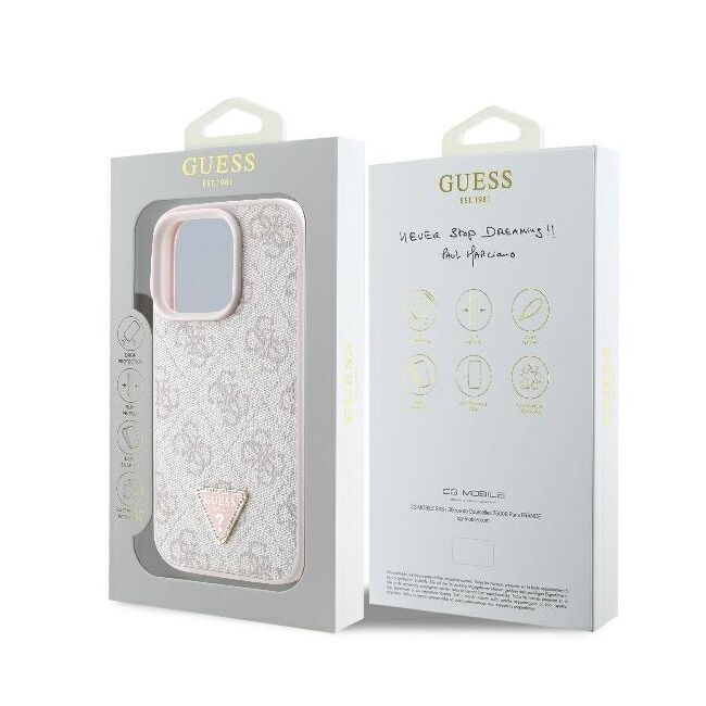 Husa pentru  iPhone 16 Pro Max Guess - Leather 4G Triangle Strass - roz
