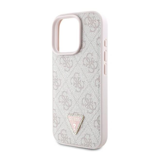 Husa pentru  iPhone 16 Pro Max Guess - Leather 4G Triangle Strass - roz