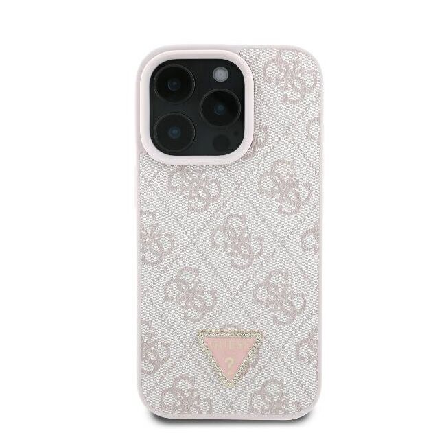 Husa pentru  iPhone 16 Pro Max Guess - Leather 4G Triangle Strass - roz