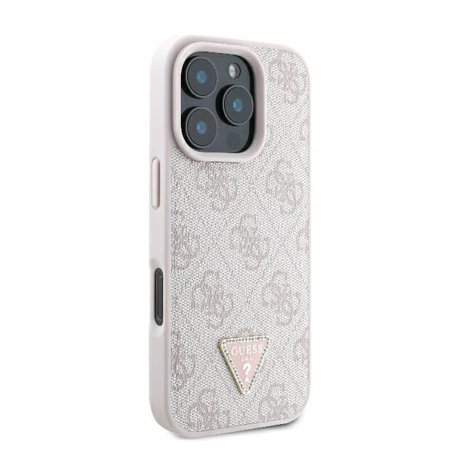 Husa pentru  iPhone 16 Pro Max Guess - Leather 4G Triangle Strass - roz