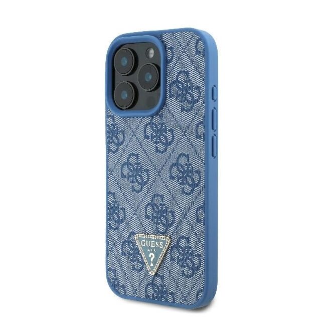 Husa pentru  iPhone 16 Pro Max Guess - Leather Metal Logo Strass Crossbody - albastru