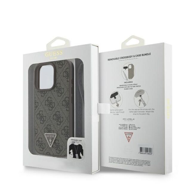 Husa pentru  iPhone 16 Pro Max Guess - Leather Metal Logo Strass Crossbody - maro