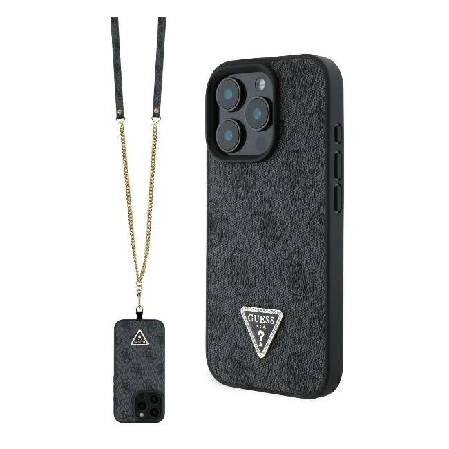 Husa pentru  iPhone 16 Pro Max Guess - Leather Metal Logo Strass Crossbody - negru