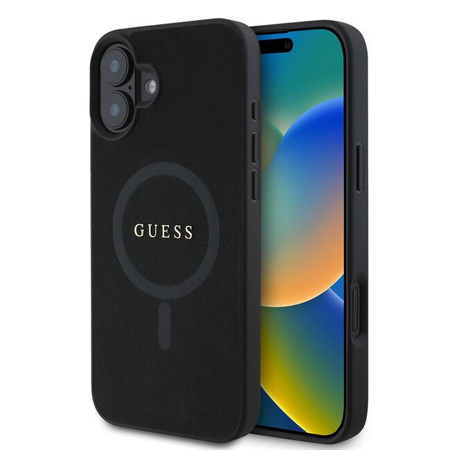 Husa pentru cu  iPhone 16 Plus MagSafe Guess - Saffiano - negru denim