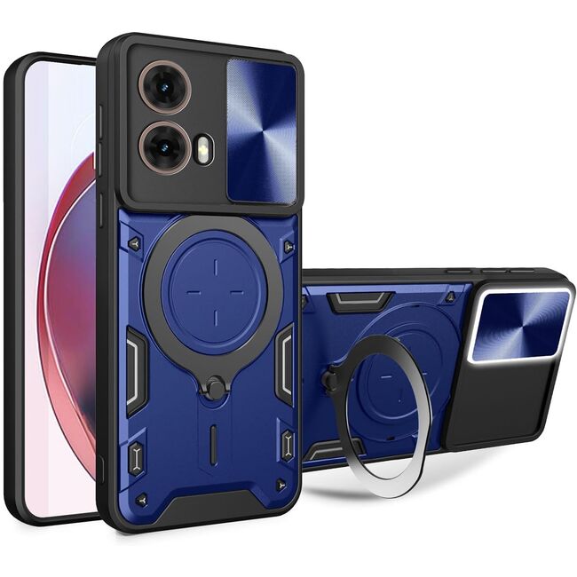 Husa pentru  Motorola Moto G35 cu protecție pentru cameră și suport magnetic integrat Ring Shockproof, albastru