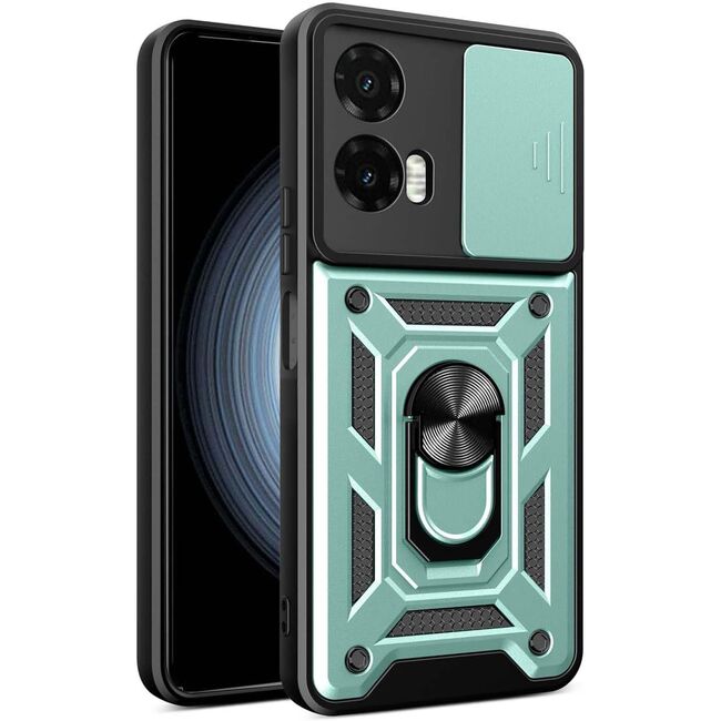 Husa pentru  Motorola Moto G35 Ring Armor Kickstand Tough Rugged Cover cu protectie camera, verde