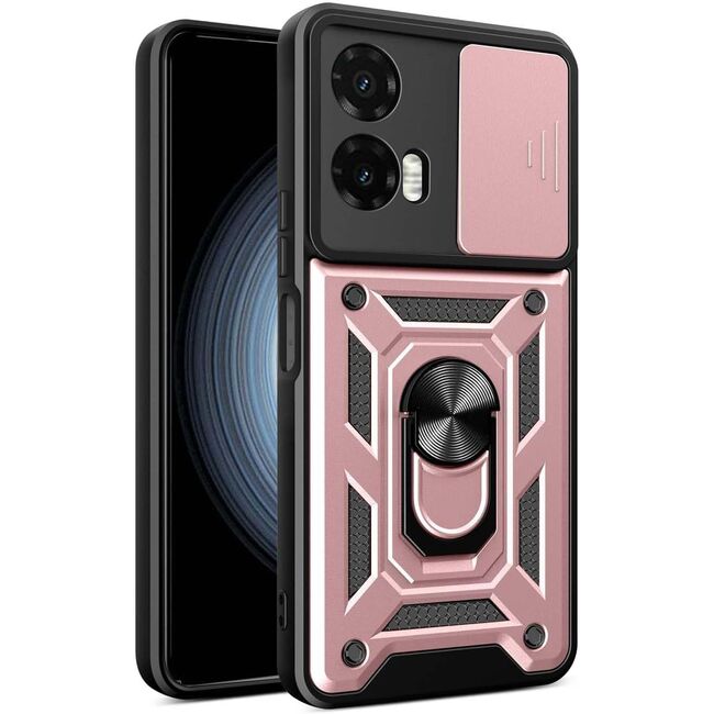 Husa pentru  Motorola Moto G35 Ring Armor Kickstand Tough Rugged Cover cu protectie camera, roz