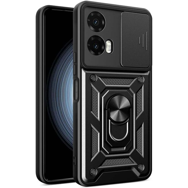 Husa pentru  Motorola Moto G35 Ring Armor Kickstand Tough Rugged Cover cu protectie camera, negru