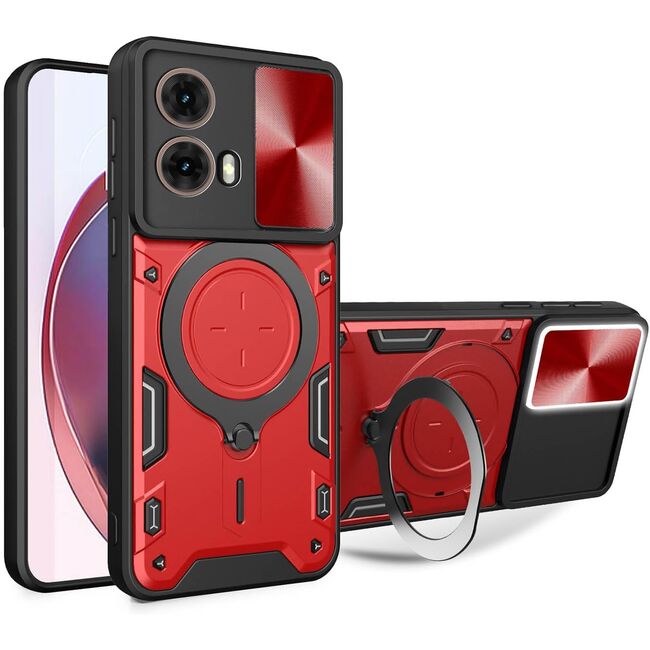 Husa pentru  Motorola Moto G35 cu protecție pentru cameră și suport magnetic integrat Ring Shockproof, rosu