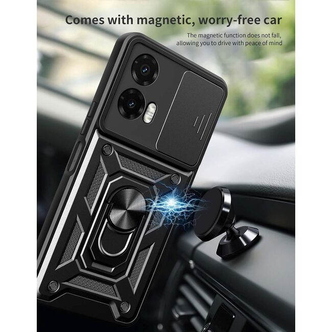 Husa pentru  Motorola Moto G35 Ring Armor Kickstand Tough Rugged Cover cu protectie camera, albastru