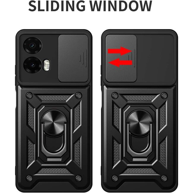 Husa pentru  Motorola Moto G35 Ring Armor Kickstand Tough Rugged Cover cu protectie camera, verde