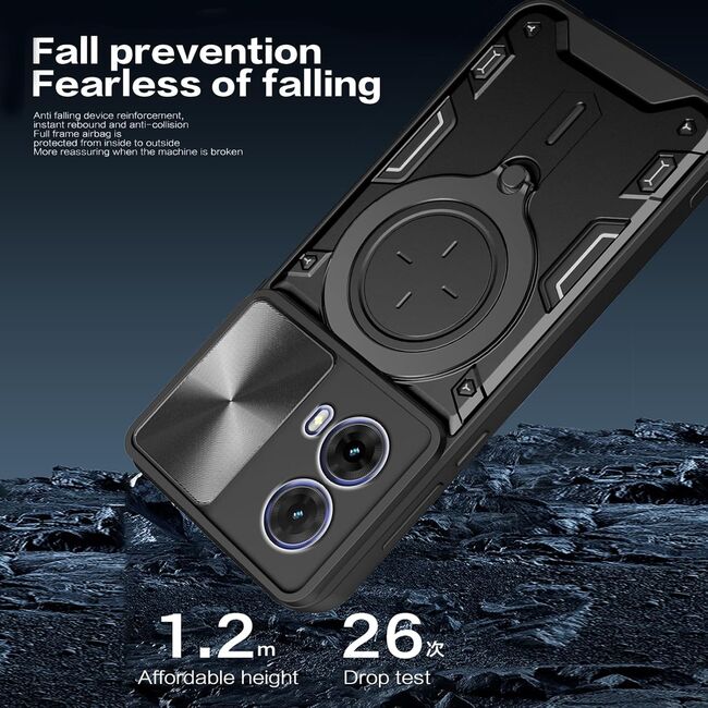 Husa pentru  Motorola Moto G35 cu protecție pentru cameră și suport magnetic integrat Ring Shockproof, albastru