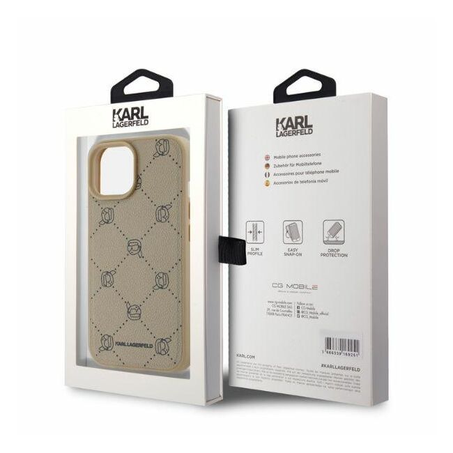 Husa pentru  iPhone 15 Karl Lagerfeld - Leather MagSafe - bej