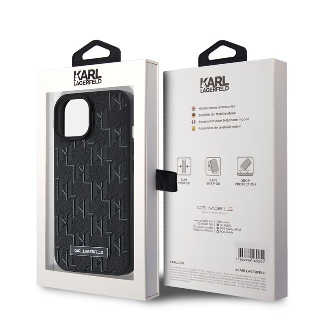 Husa pentru  iPhone 15 Karl Lagerfeld - Leather MagSafe - negru