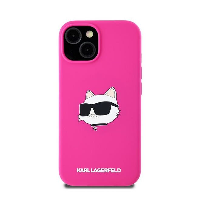 Husa pentru  iPhone 15 Karl Lagerfeld - Silicone MagSafe - fucsia