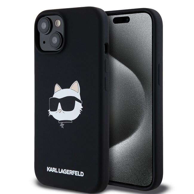 Husa pentru  iPhone 15 Karl Lagerfeld - Silicone MagSafe - negru