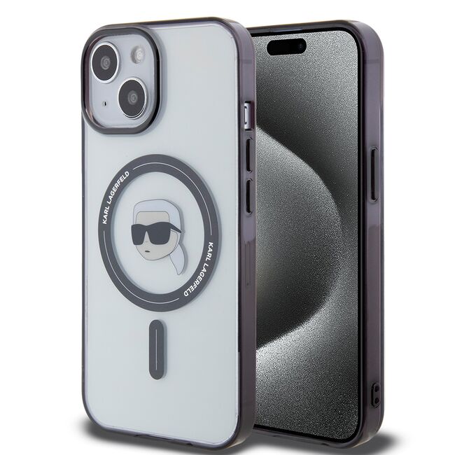 Husa pentru  iPhone 15 Plus Karl Lagerfeld - IML MagSafe - negru transparent