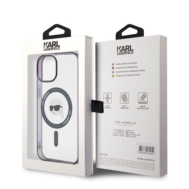 Husa pentru  iPhone 15 Plus Karl Lagerfeld - IML MagSafe - negru transparent