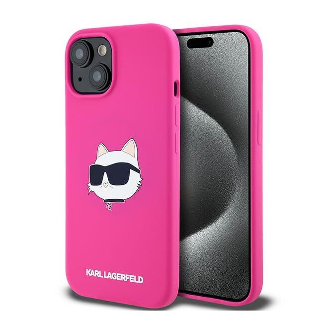 Husa pentru  iPhone 15 Plus Karl Lagerfeld - Silicone MagSafe - fucsia