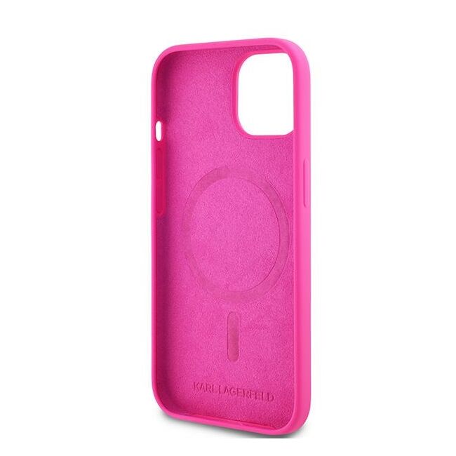 Husa pentru  iPhone 15 Plus Karl Lagerfeld - Silicone MagSafe - fucsia