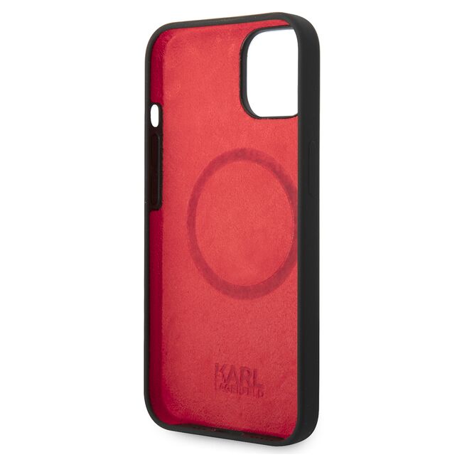Husa pentru  iPhone 15 Plus Karl Lagerfeld - Silicone MagSafe - negru print