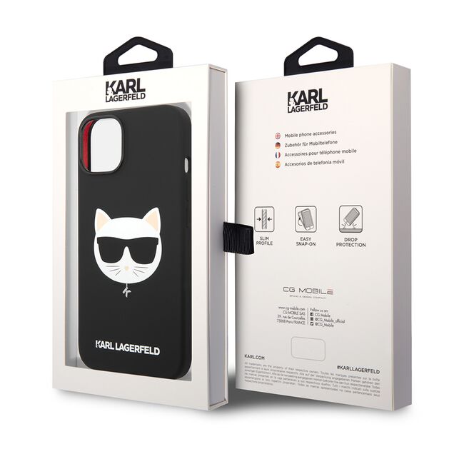 Husa pentru  iPhone 15 Plus Karl Lagerfeld - Silicone MagSafe - negru print