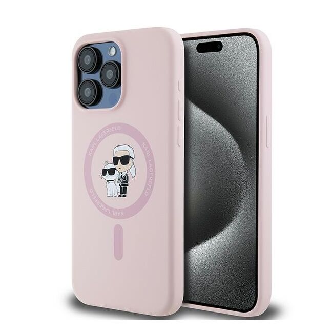Husa pentru  iPhone 15 Pro Karl Lagerfeld - Silicone MagSafe - roz neon