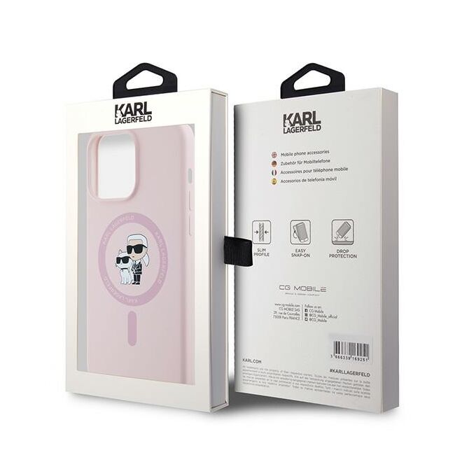 Husa pentru  iPhone 15 Pro Karl Lagerfeld - Silicone MagSafe - roz neon