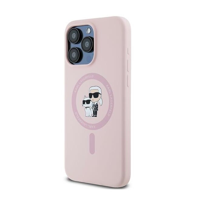 Husa pentru  iPhone 15 Pro Karl Lagerfeld - Silicone MagSafe - roz neon