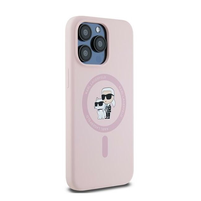 Husa pentru  iPhone 15 Pro Karl Lagerfeld - Silicone MagSafe - roz neon