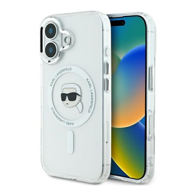 Husa pentru  iPhone 16 Karl Lagerfeld - IML MagSafe - alb