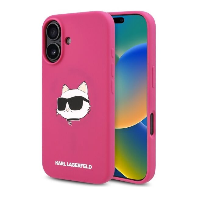 Husa pentru  iPhone 16 Karl Lagerfeld - Silicone MagSafe - fucsia