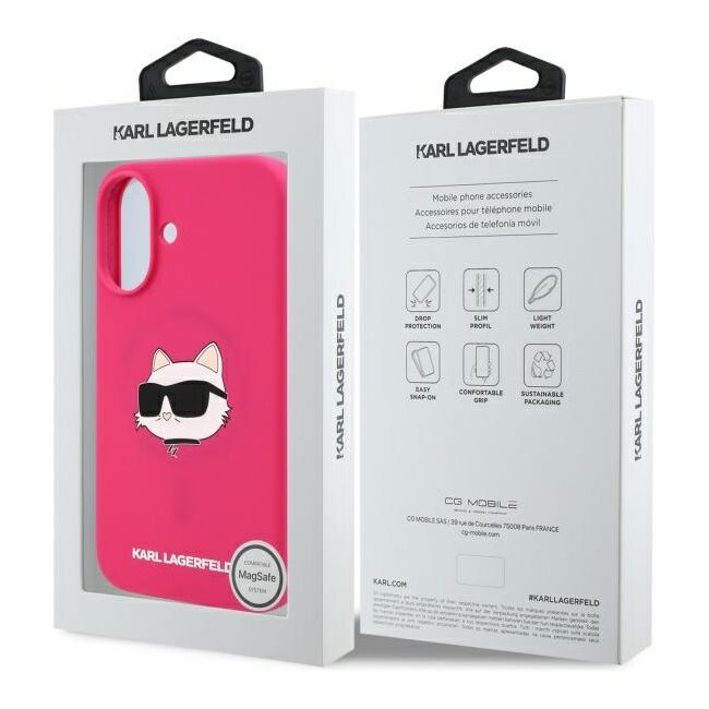 Husa pentru  iPhone 16 Karl Lagerfeld - Silicone MagSafe - fucsia