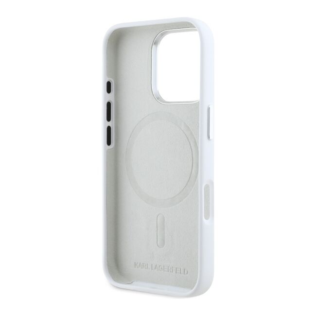 Husa pentru  iPhone 16 Pro Karl Lagerfeld - Silicone MagSafe - alb