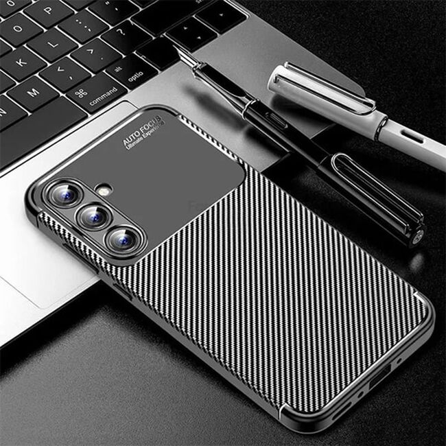 Husa de protectie pentru  Samsung Galaxy A16 Auto Focus Slim, Anti-Scratch, cu fibra de carbon si protectie lentile - Negru