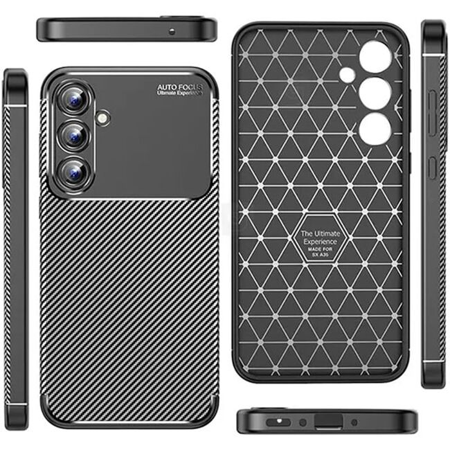 Husa de protectie pentru  Samsung Galaxy A16 Auto Focus Slim, Anti-Scratch, cu fibra de carbon si protectie lentile - Negru