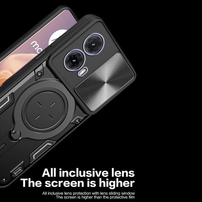 Husa pentru  Motorola Moto G35 cu protecție pentru cameră și suport magnetic integrat Ring Shockproof, roz